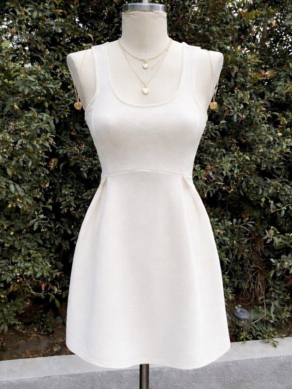 Vintage Y2K Cream Mini Flare Tank Dress Women’s Small USA Made Fit & Flare